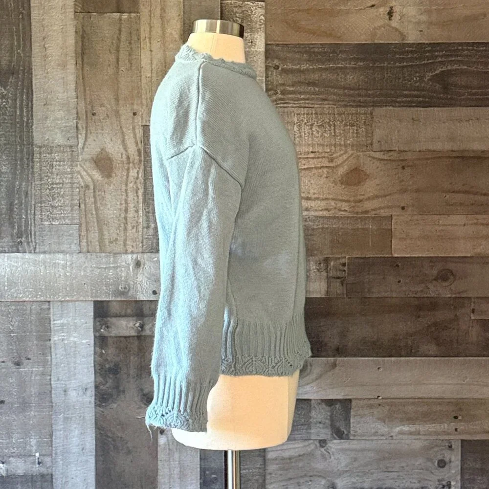 Vintage 90s blue knit mock neck sweater medium pastel feminine cottagecore